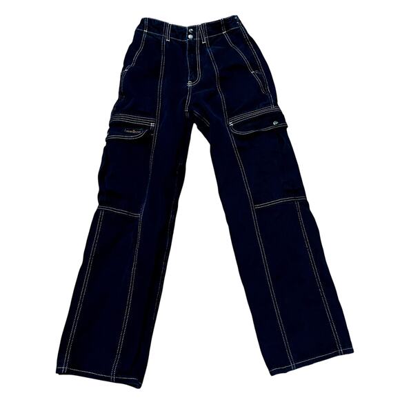 Urban Outfitters UO BDG Skate Cargo Denim Jeans Black Sz 25 White Stitch W26 L30 - Picture 1 of 4